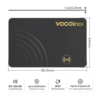 VOCOlinc Slim TAG Card Tracker, Ultra Thin Bluetooth Finder สําหรับกระเป๋าสตางค์, คีย์, กระเป๋าเป้สะพายหลัง ฯลฯ, กันน้ํา IP67, iOS เท่านั้น