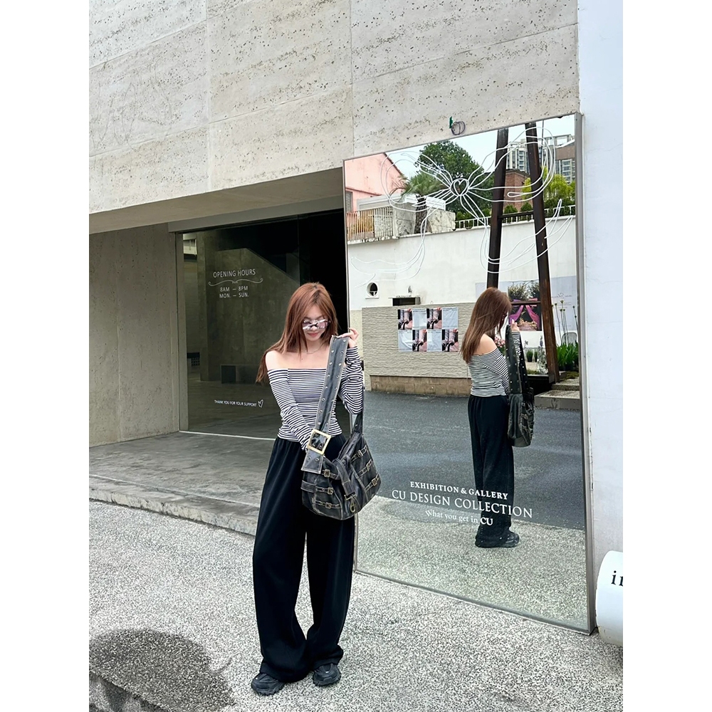 Moses Queen/Queen of Mercy เสื้อยืดแขนยาวลายทางสไตล์เกาหลี เสื้อตัวบนทรงสลิมฟิตเรียบง่าย - รูปที่ 4