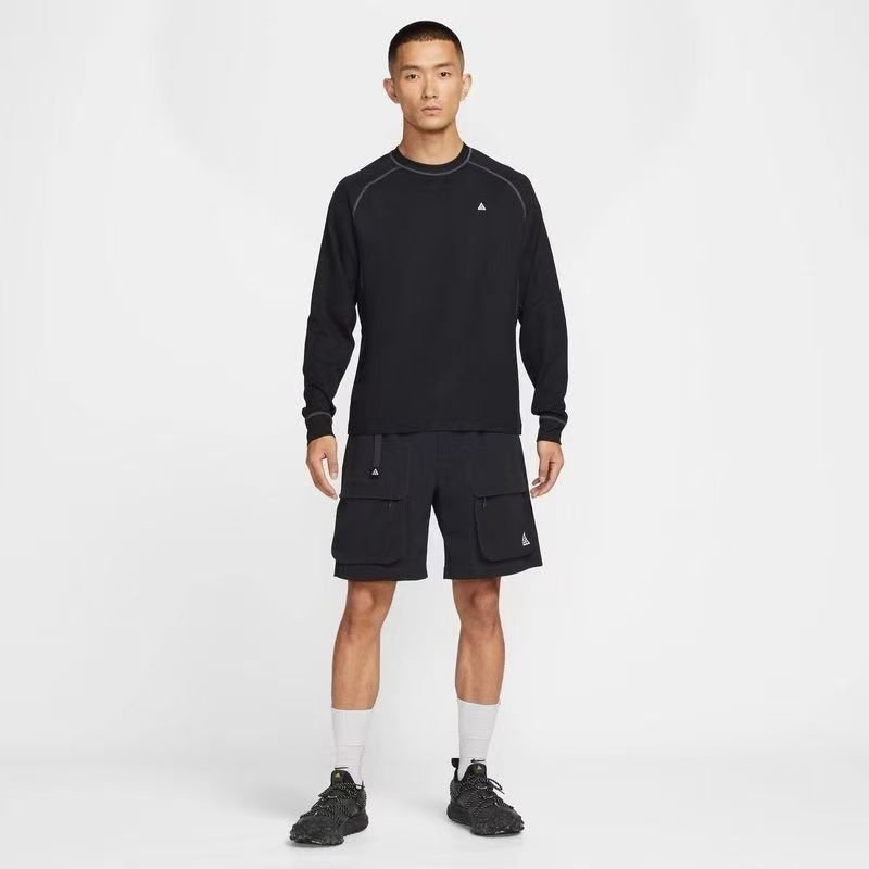 เสื้อยืดวัสดุเมชคอตตอนวาฟเฟิล สไตล์ACG คอลสีดำสำหรับสวมใส่ขณะเล่นกีฬาและในชีวิตประจำวัน