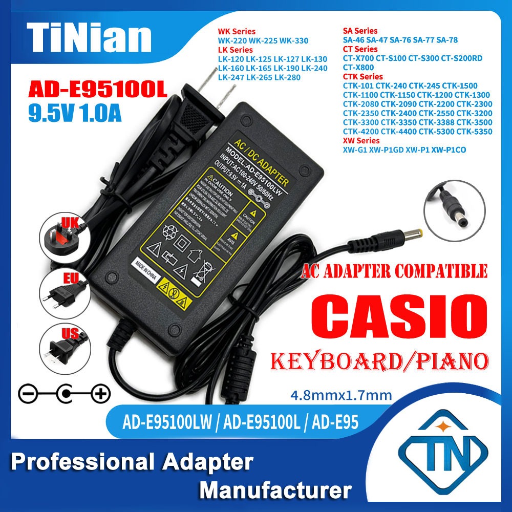อะแดปเตอร์พาวเวอร์ซัพพลาย 9.5V 1A AD-E95100L สําหรับคีย์บอร์ดเปียโนไฟฟ้า Casio CTK-101 CTK-240 CTK-2