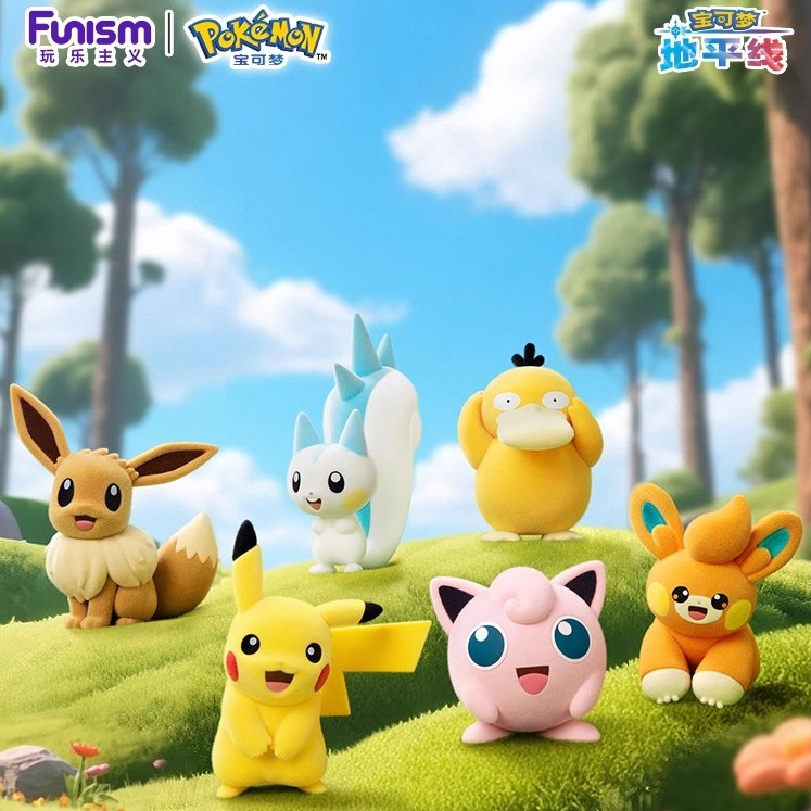 Official Pokémon Funism Flocked Figures Pikachu Psyduck Furry Collectible Plush Display
