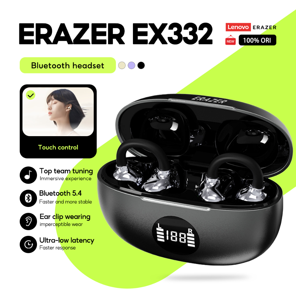 Lenovo ERAZER Earbuds EX332 Bluetooth 5.4 OWS หูฟังพร้อมอายุการใช้งานแบตเตอรี่ยาวนาน คุณภาพเสียงรอบท