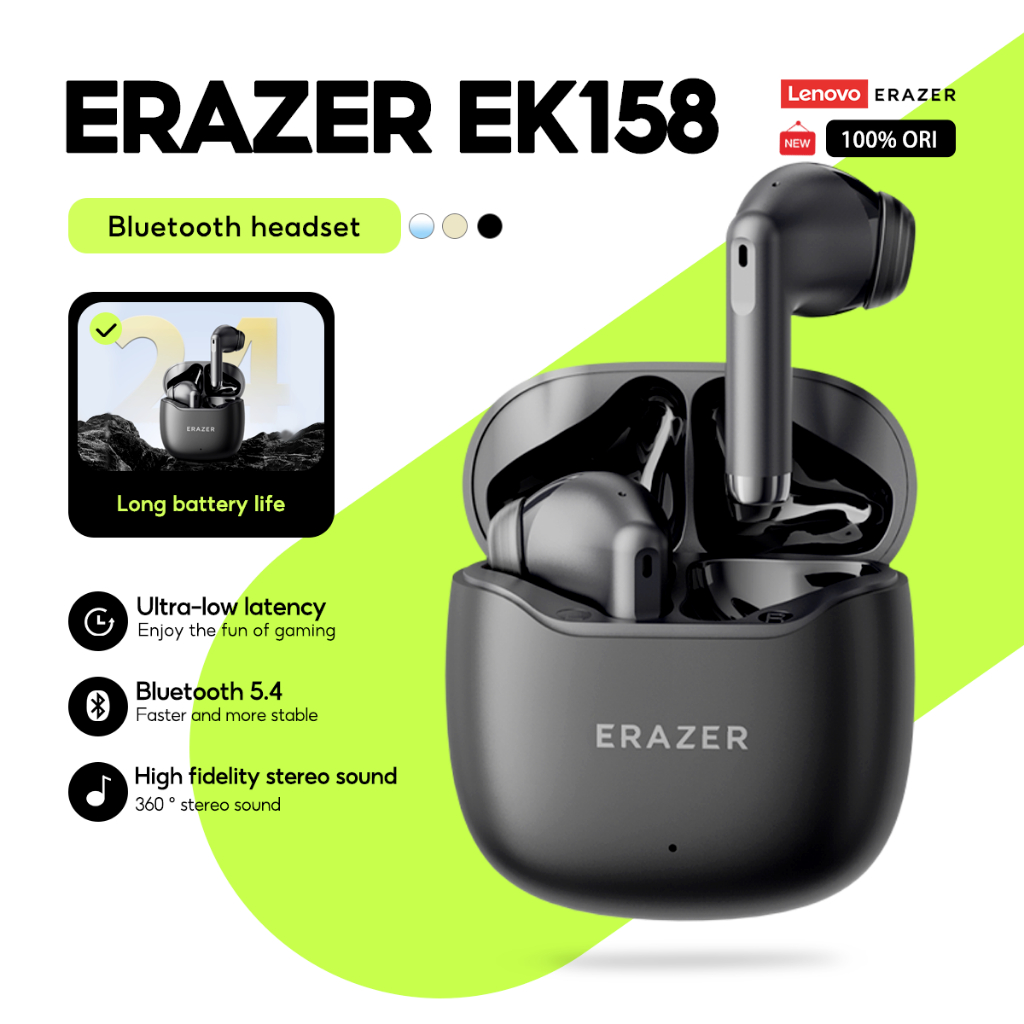 Lenovo ERAZER Earbuds EK158 หูฟังบลูทูธ 5.4 TWS อายุการใช้งานแบตเตอรี่ยาวนานคุณภาพเสียงไฮไฟพร้อมไมโค