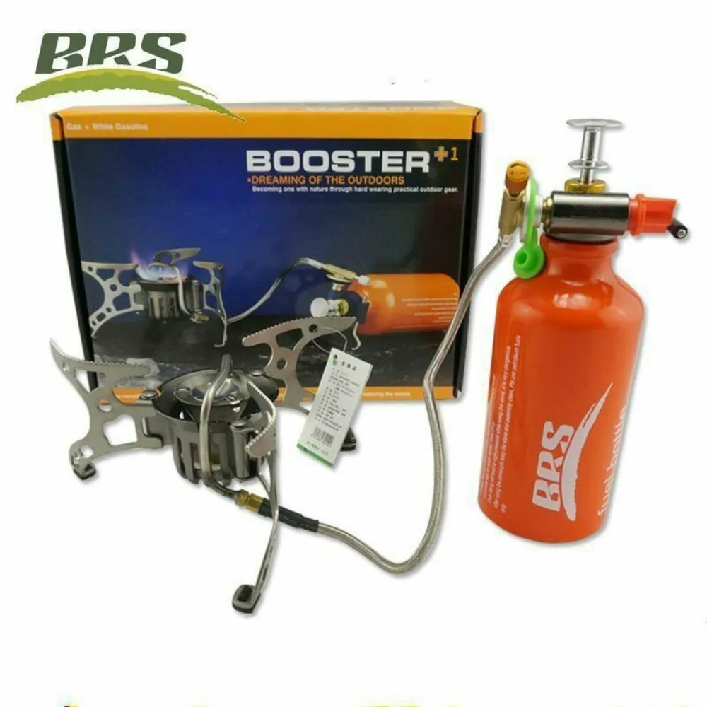 BRS-8 กลางแจ้งแบบพกพาน้ํามัน/แก๊สเตาตั้งแคมป์อเนกประสงค์พร้อมขวดเชื้อเพลิงหนึ่งขวดเดินป่าเครื่องครัวพับได้ปิกนิกเตาทําอาหารชุด