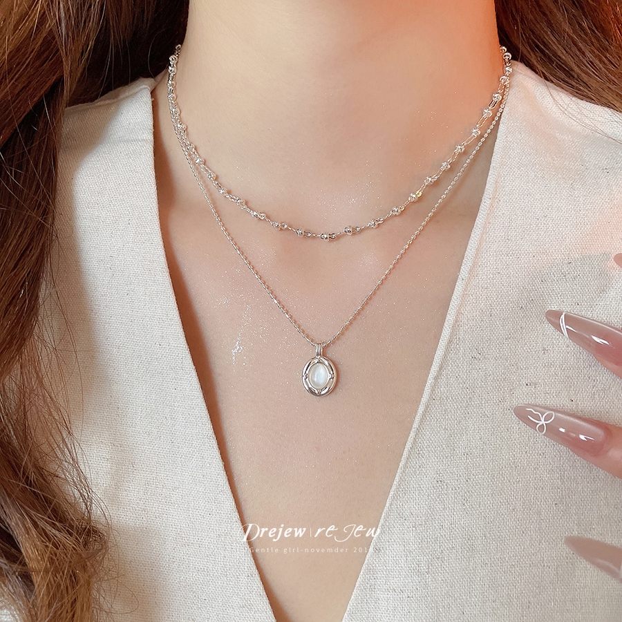 สร้อยคอจี้เรซิ่นรูปไข่เกาหลี ดีไซน์สองชั้น สง่าราศี