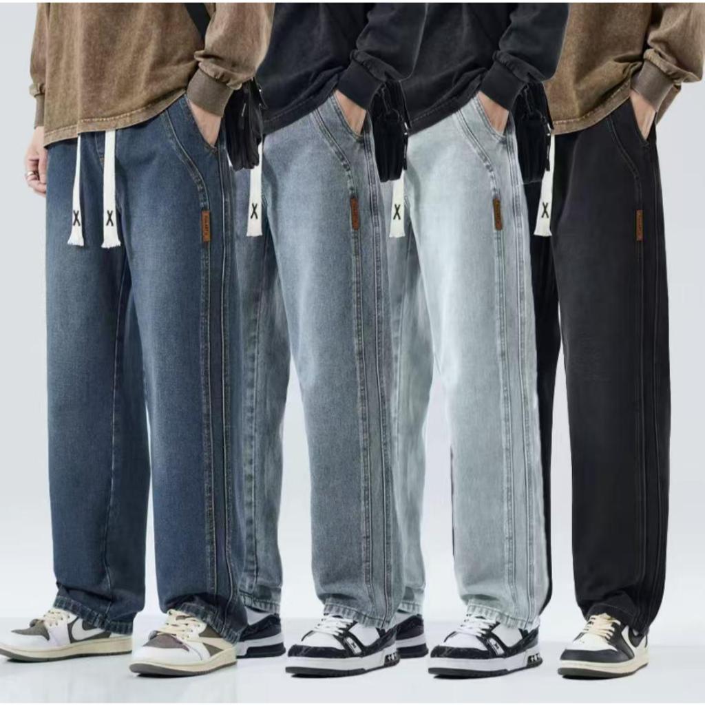 กางเกงยีนส์ สไตล์ย้อนยุค ชายหญิงสามารถสวมใส่ได้ กางเกงขายาวทรงตรง ดูผอม หลวม ระบายอากาศ