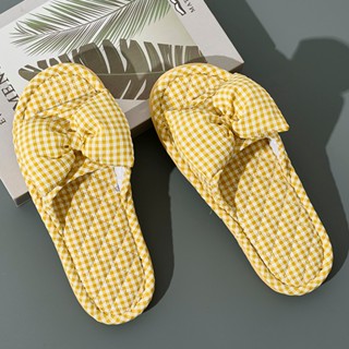 รองเท้าบ้านผ้าฝ้ายนุ่ม ลายดอกไม้และโบว์ เบาและกันลื่น สำหรับ…