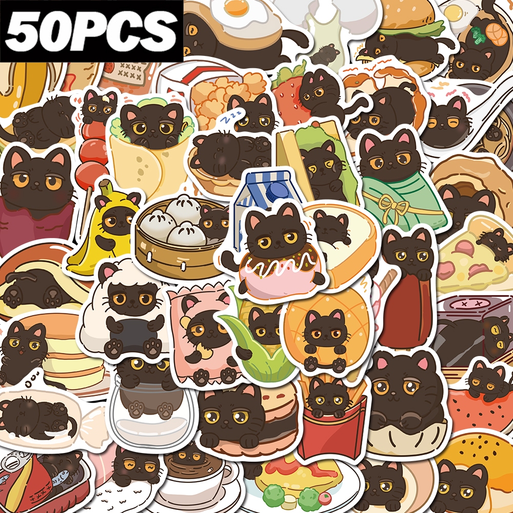 50ชิ้นแมวดําโลภไดอารี่สติกเกอร์การ์ตูนน่ารักของขวัญวันเกิดและวันหยุดสําหรับเคสโทรศัพท์คอมพิวเตอร์ถ้วยน้ํากีต้าร์สติกเกอร์กันน้ํา