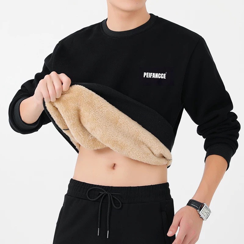 ซับในขนแกะหนานุ่ม สำหรับ Hoodie เสื้อกันหนาวฤดูหนาว แบบทันสมัย กันลมรอบคอมิดไทน์ เหมาะสำหรับผู้ชาย