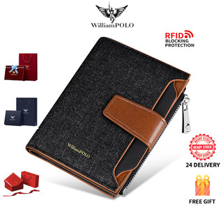 William Polo Men's Wallet - RFID Blocking Anti-Scratch Short Wallet with Coin Pocket | Multi-Function Card Slots | Free Gift Box