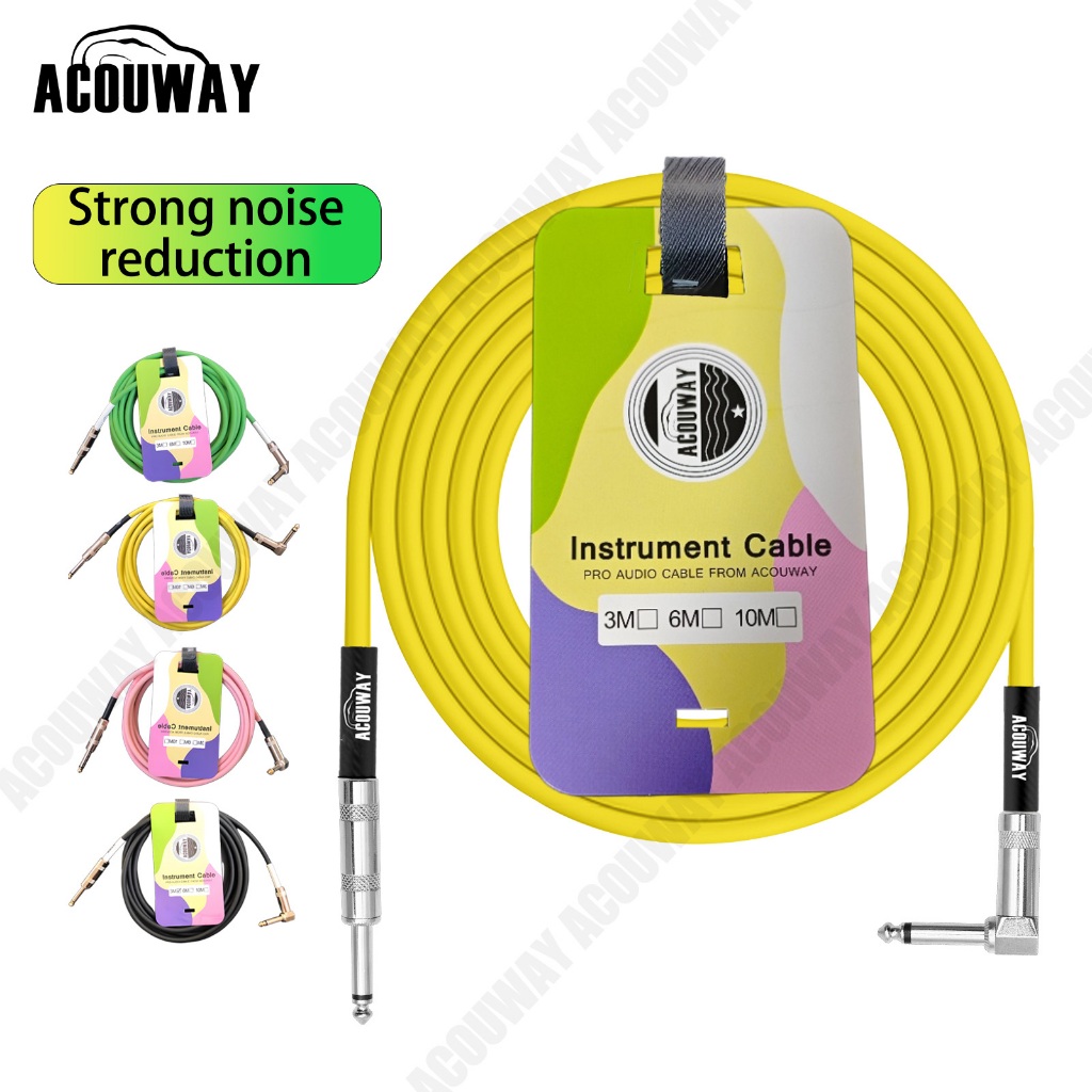 ACOUWAY กีตาร์สายลดเสียงรบกวนสายไฟมุมขวาตรงสําหรับกีตาร์ไฟฟ้าเบสไมค์แอมป์