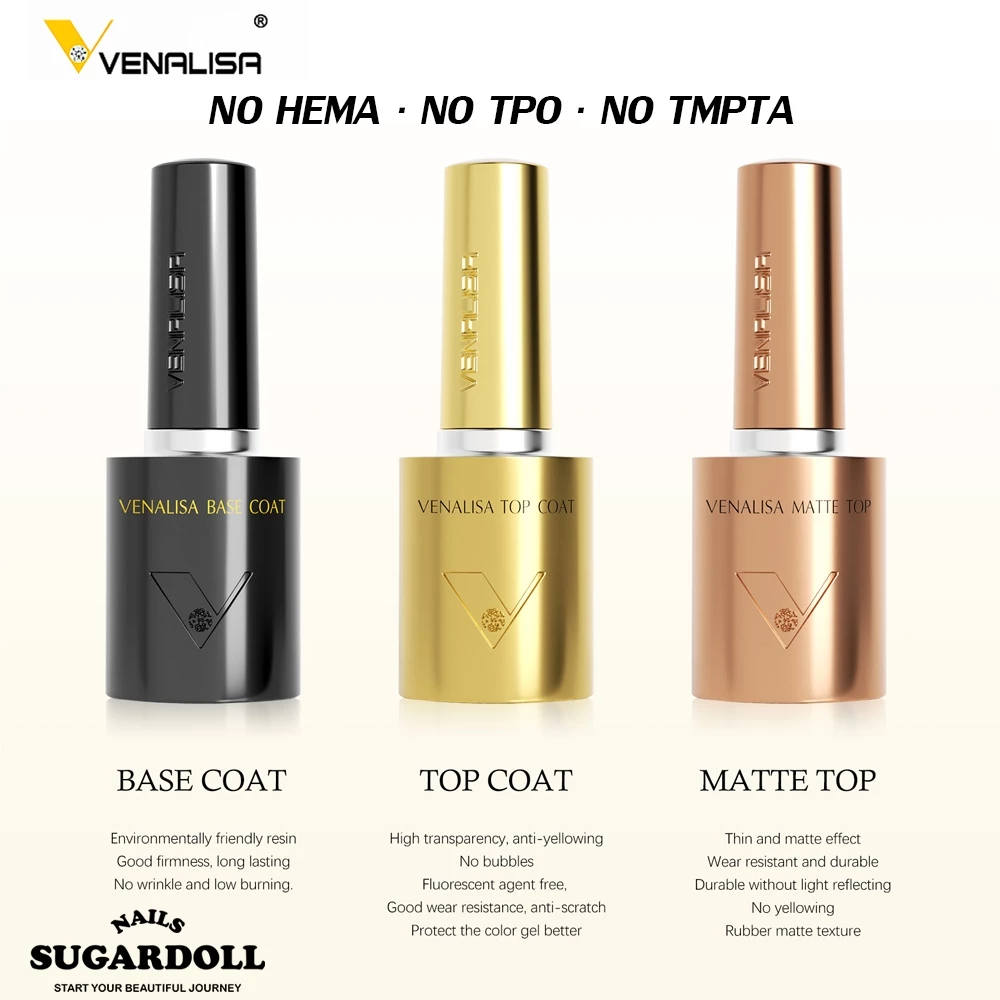 พร้อมส่งในBangkok ท็อป เบส เคลือบเล็บ ท็อปด้าน ท็อปแมท 10ml VENALISA Select เงาไม่ดรอป No HEMA · No TPO · No TMPTA ปกป้องสีเจลจากรอยขีด Top coat / Base coat/ MATTE TOP