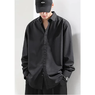 เสื้อแขนยาวชาย ผ้าไหมน้ําแข็ง เสื้อ สไตล์เกาหลี แขนยาว สีพื้น ผ้านุ่ม ใส่สบาย ไม่ต้องรีด ระบายความร้อนได้ยอดเ