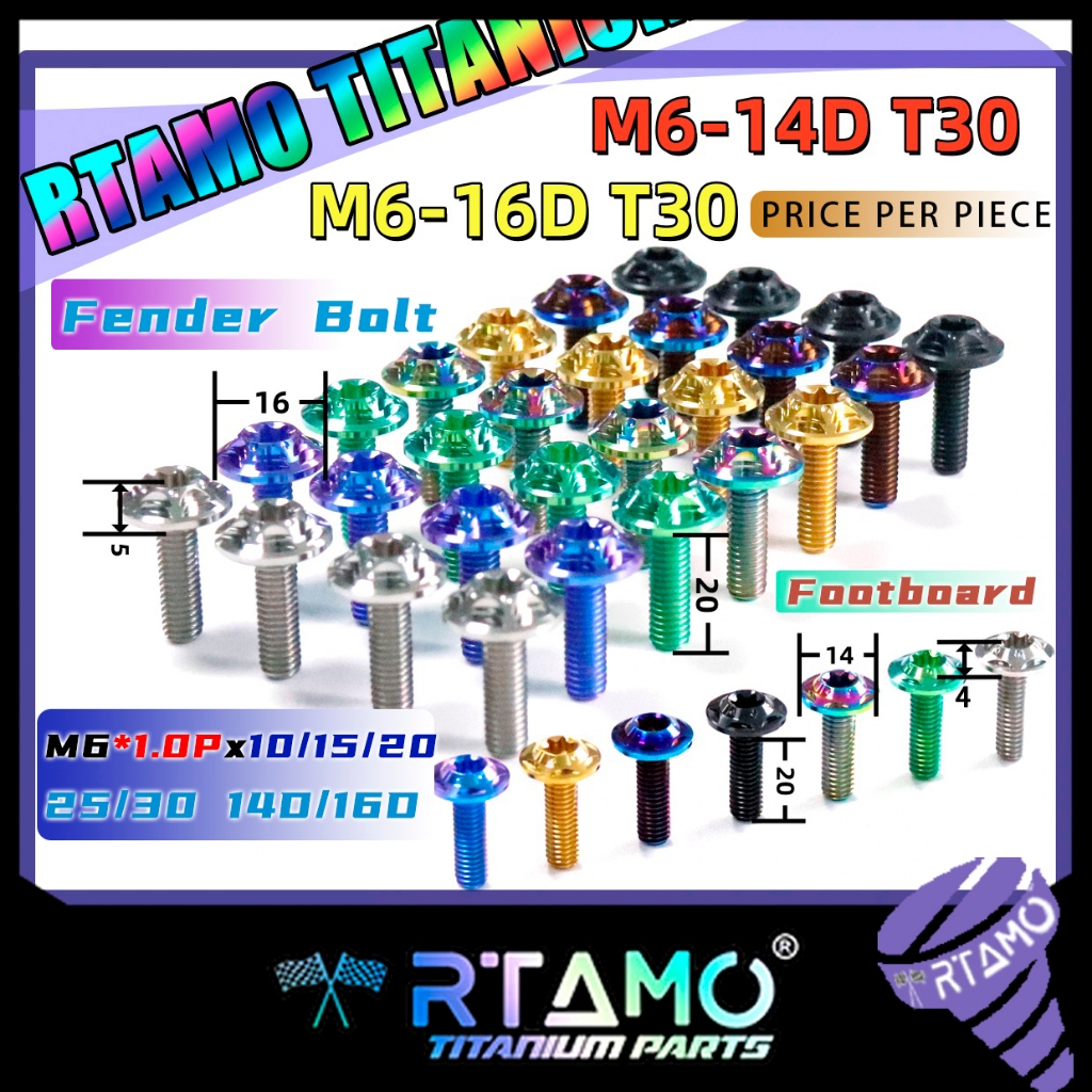 RTAMO Titanium Gr5 M6(#10)x10-30L 14D 4H 16D 5H T30 CNC Flower Head Fit Fender Bolt Body Cover