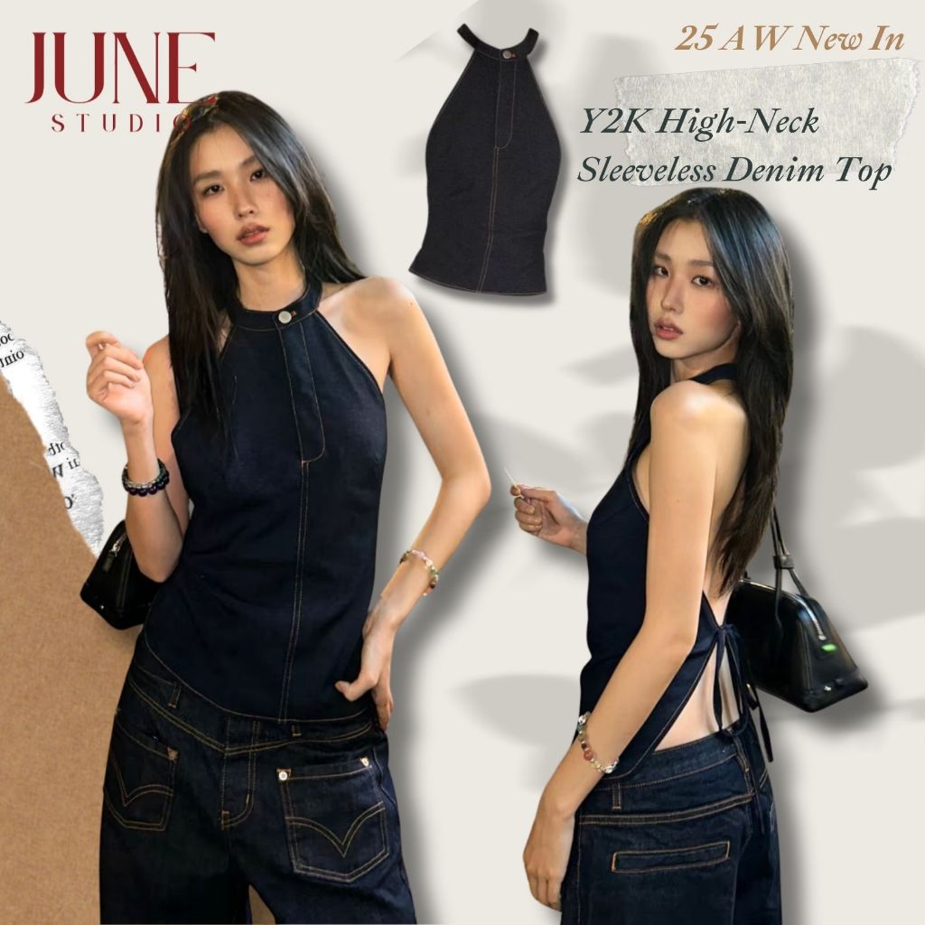 【Ready to ship】สไตล์สาวร้อนสีดํา Halterneck เสื้อกั๊กด้านบนฤดูร้อนสไตล์ใหม่แขนกุด Halter Design Sense Slim-fit Slimmer ดูสบายๆทุกการแข่งขันเซ็กซี่ [June Studio]