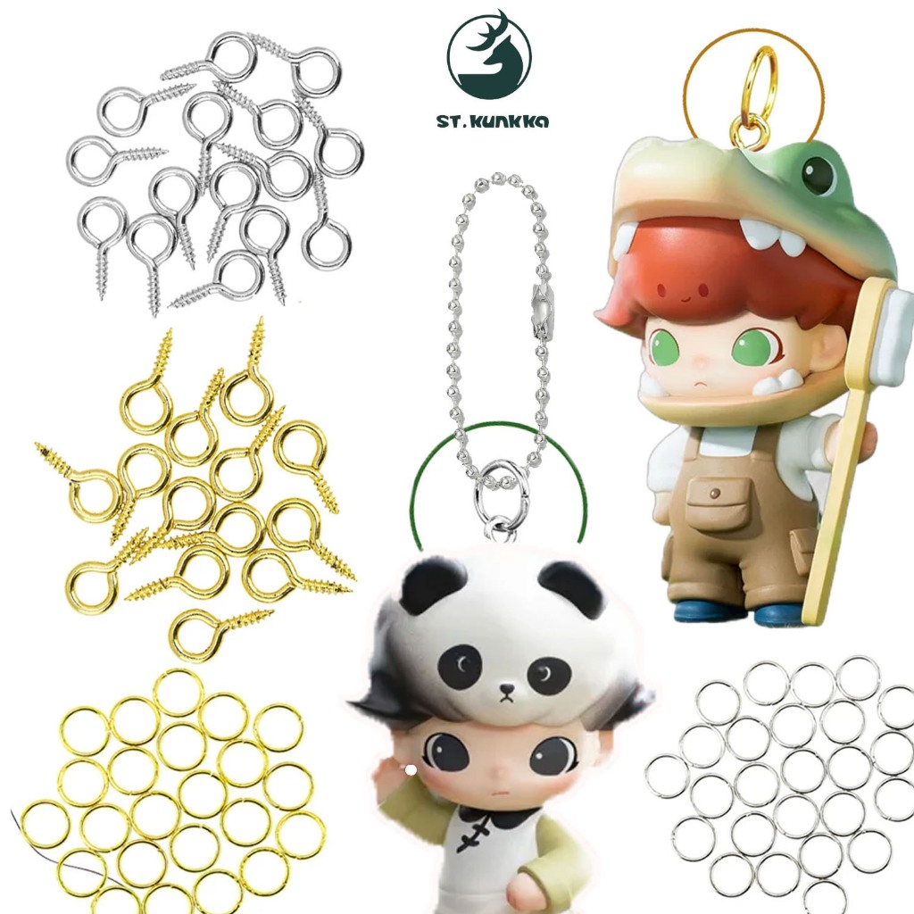 ST.KUNKKA  200 ชิ้น สกรู,ห่วงกลม  ตะขอสกรู ขนาดเล็ก ห่วงเชื่อม สำหรับยึดพวงกุญแจ Art toy Model ให้มีรูห้อย