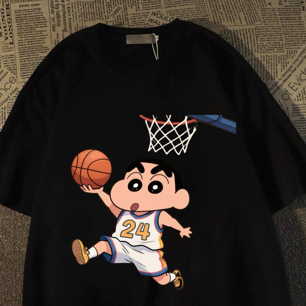 ‌เสื้อยืดแขนสั้น/เสื้อกล้ามกีฬา ผ้าไหมญี่ปุ่นลายชินจัง สไตล์สตรีทเวียร์ ระบายอากาศดี หลายสี ไซส์ S-3XL‌