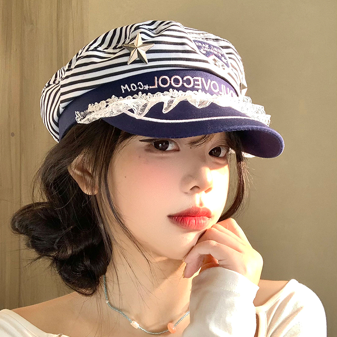 เบเร่ต์หญิง ลายขอบลูกไม้แบบคลาสสิก สไตล์เซเลอร์และกองทัพเรือ สำหรับวันหยุดริมทะเล ราคา ถูกที่สุด ดีลบีเคเค รูปภาพหลัก