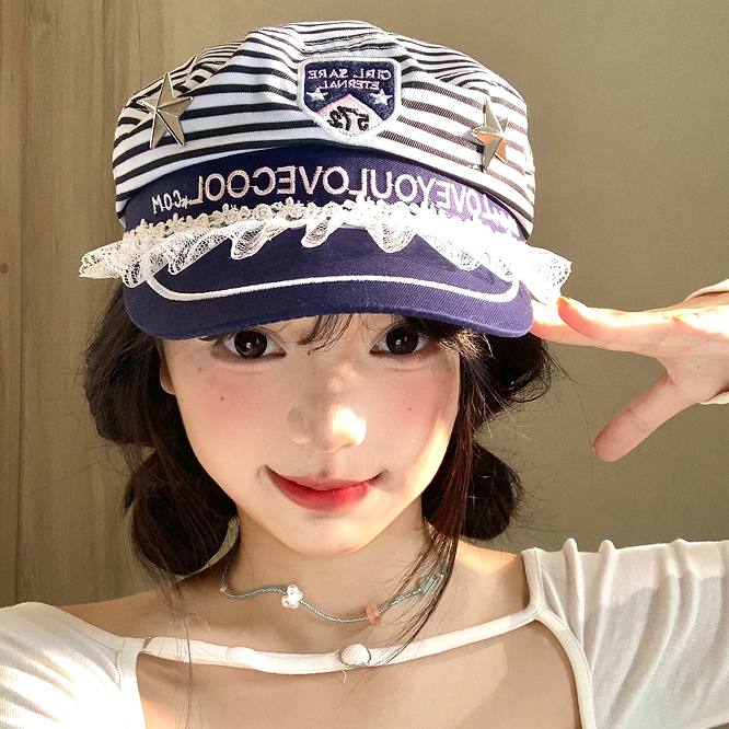 เบเร่ต์หญิง ลายขอบลูกไม้แบบคลาสสิก สไตล์เซเลอร์และกองทัพเรือ สำหรับวันหยุดริมทะเล ราคา ถูกที่สุด ดีลบีเคเค แกลเลอรีภาพที่ 4