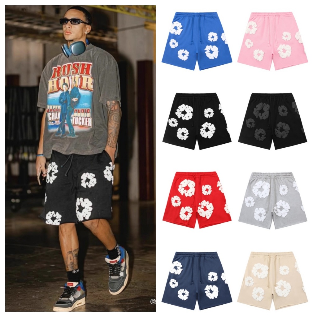 DENIM Kapok Foam พิมพ์ผู้ชายแฟชั่น High Street หลวมฤดูร้อน Hip Hop กางเกงขาสั้นลําลอง Unisex