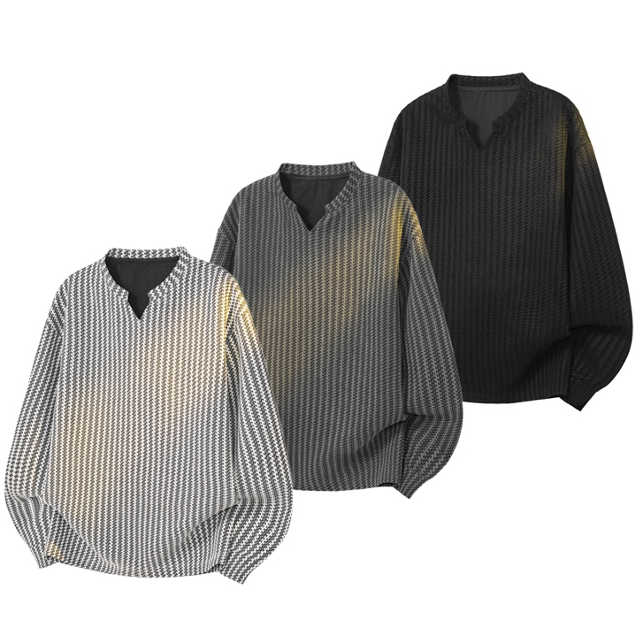 เสื้อยืดแขนยาวลายก้างปลาสำหรับผู้ชาย มีฮู้ด เหมาะสำหรับฤดูหนาว