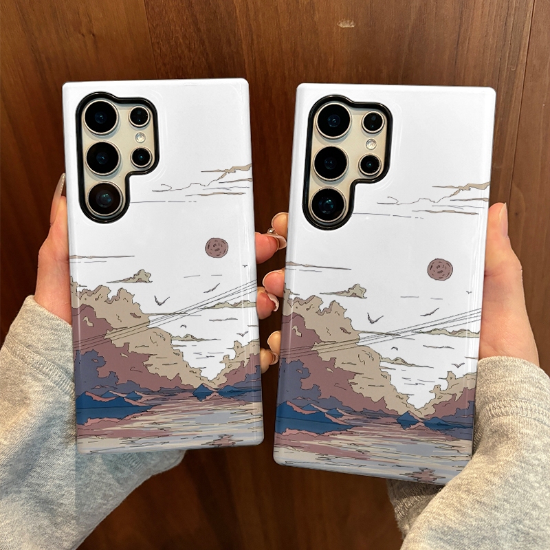 เคสป้องกันสองในหนึ่งเดียวลายพระอาทิตย์ตกที่วาดด้วยมือเหมาะสําหรับ Samsung su22u s23 plus s23FE s24 s