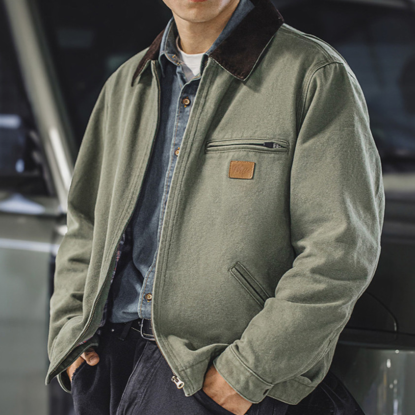 MRA Mens American Retro Barn Detroit Cargo Jacket Baen Style Deat Lapel Canvas Jacket Men Autumn