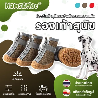 HamshMoc รองเท้าสุนัข 4 ชิ้น Anti Slip รองเท้าสุนัข Breathable Soft Soled รองเท้าลูกสุนัขสัตว์เลี้ยง Paws Protector สะท้อนแสงสําหรับเดิน