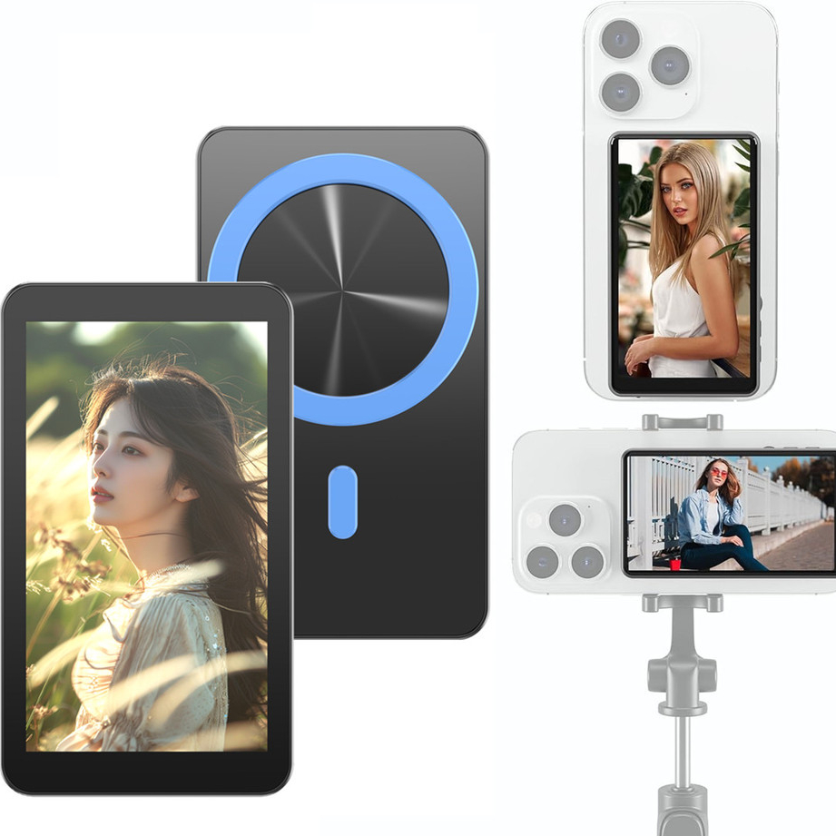Vlog Selfie Monitor หน้าจอ, Magnetic Wireless Back Camera Monitor สําหรับ iPhone & Android พร้อม 100