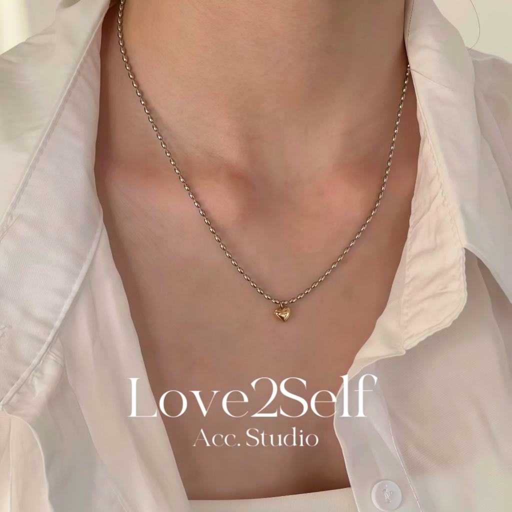 Love2Self X141 Non Tarnish Non Faded สแตนเลสจี้หัวใจผู้หญิงสร้อยคอ Retro ข้าวสร้อยคอสร้อยคอ