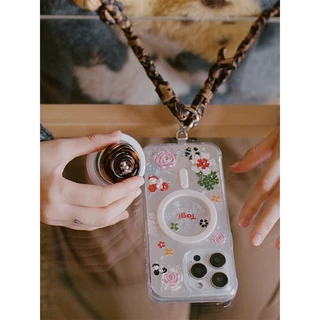 Tagi. Shining Blossom เคสโทรศัพท์แม่เหล็ก Floral Roll-Roll Magnetic Phone Bracket Stand