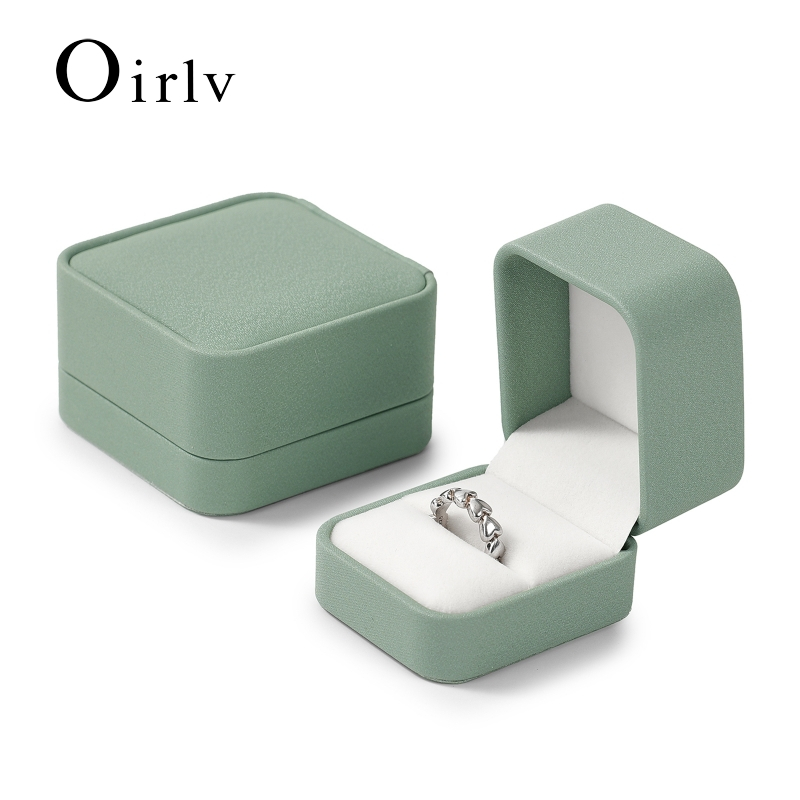 เครื่องประดับหนังสีเขียวมะกอกแหวนกล่องของขวัญข้อเสนอหมั้นกล่องแหวนแต่งงาน ชม.143