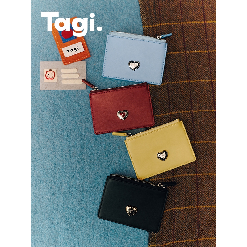 Tagi. Cream Bulging Love Card Holder Wallet ที่ใส่บัตรสีครีมทรงปุ๊กปิ๊กลายหัวใจ กระเป๋าสตางค์ผู้หญิง