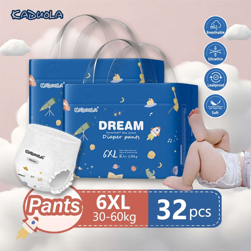 ผ้าอ้อมเด็ก Kaduola Mega Size 6XL (2 แพ็ค) – กางเกงดึงนุ่มพิเศษและระบายอากาศสําหรับเด็กวัยหัดเดินอ้วน [30-60kg] – ผ้าอ้อม XXXXXXL บางเฉียบ ดีไซน์ Lampin สบาย