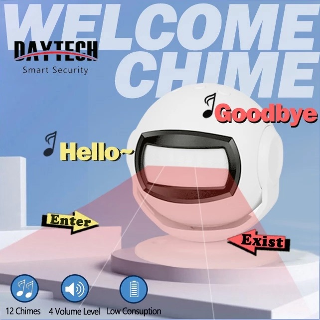 Daytech กระดิ่งประตู Shop Entry Chime Motion Sensor พร้อมสัญญาณเตือนเสียง 12 Chimes สําหรับ Mall HW0
