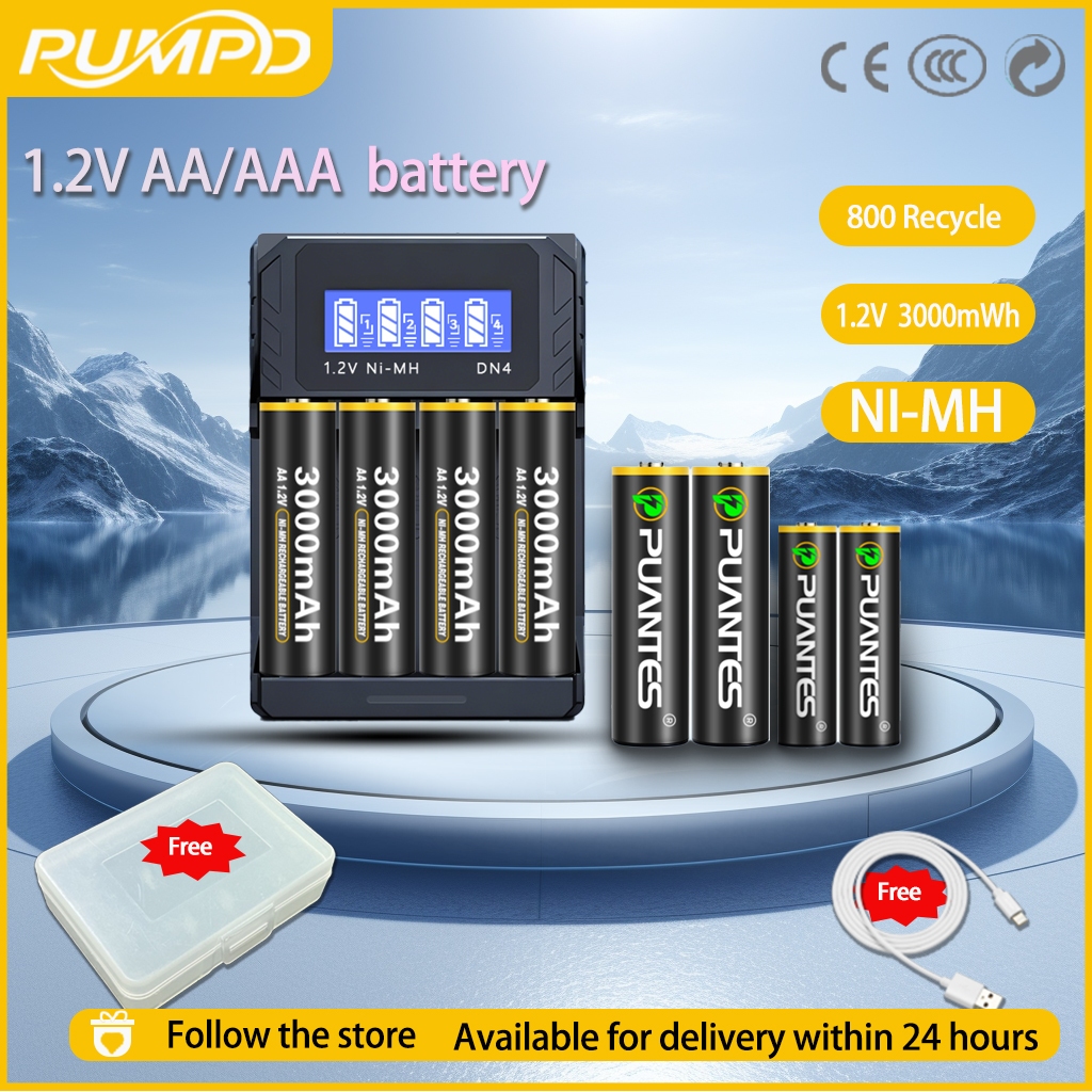 PUMPD 1.2V AA AAA NI-MH แบตเตอรี่ 1.2V เครื่องชาร์จจอแสดงผล LCD 4 ช่อง