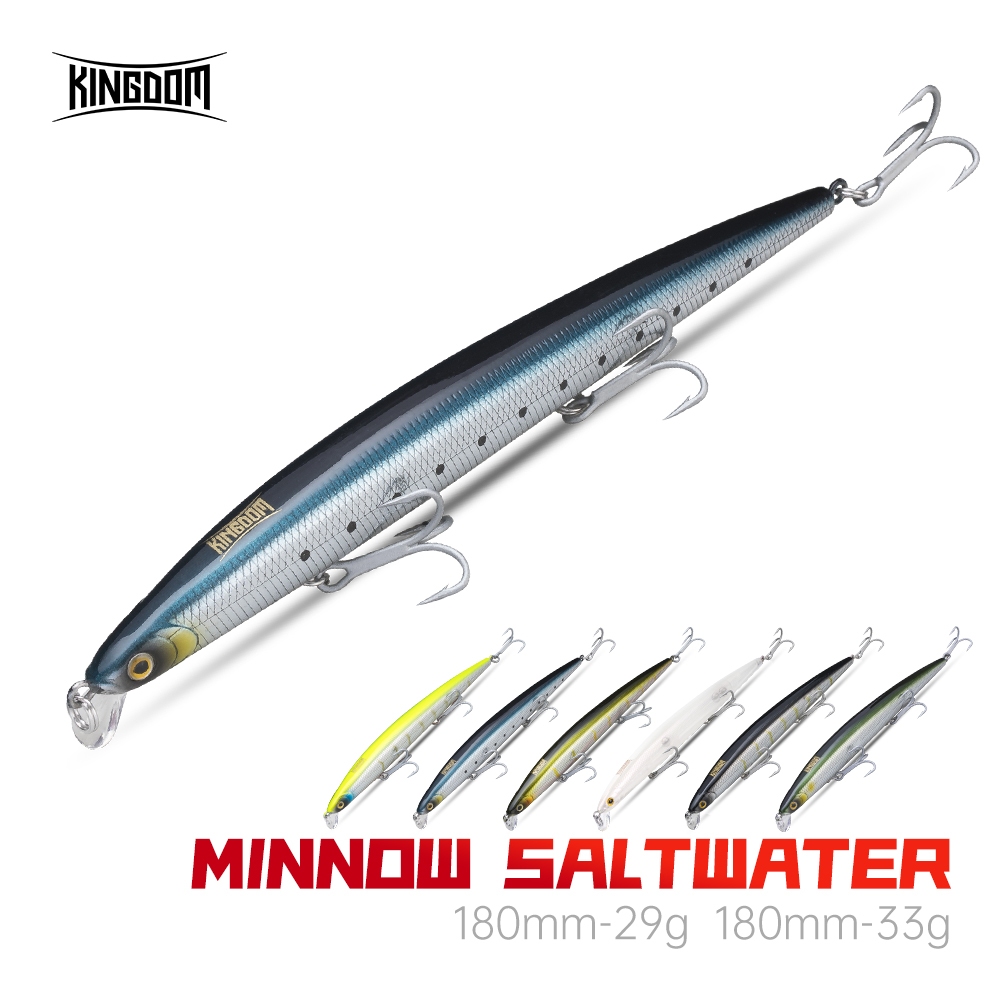 Kingdom Sea Fishing Lure 180 มม.29g/33g Minnow Floating & Sinking ABS Lure Hard เหยื่อ Wobblers เหยื่อตกปลาประดิษฐ์ VMC Hook Fishing Tackle ยาวหล่อ SwimBait สําหรับ Pike Sea Bass