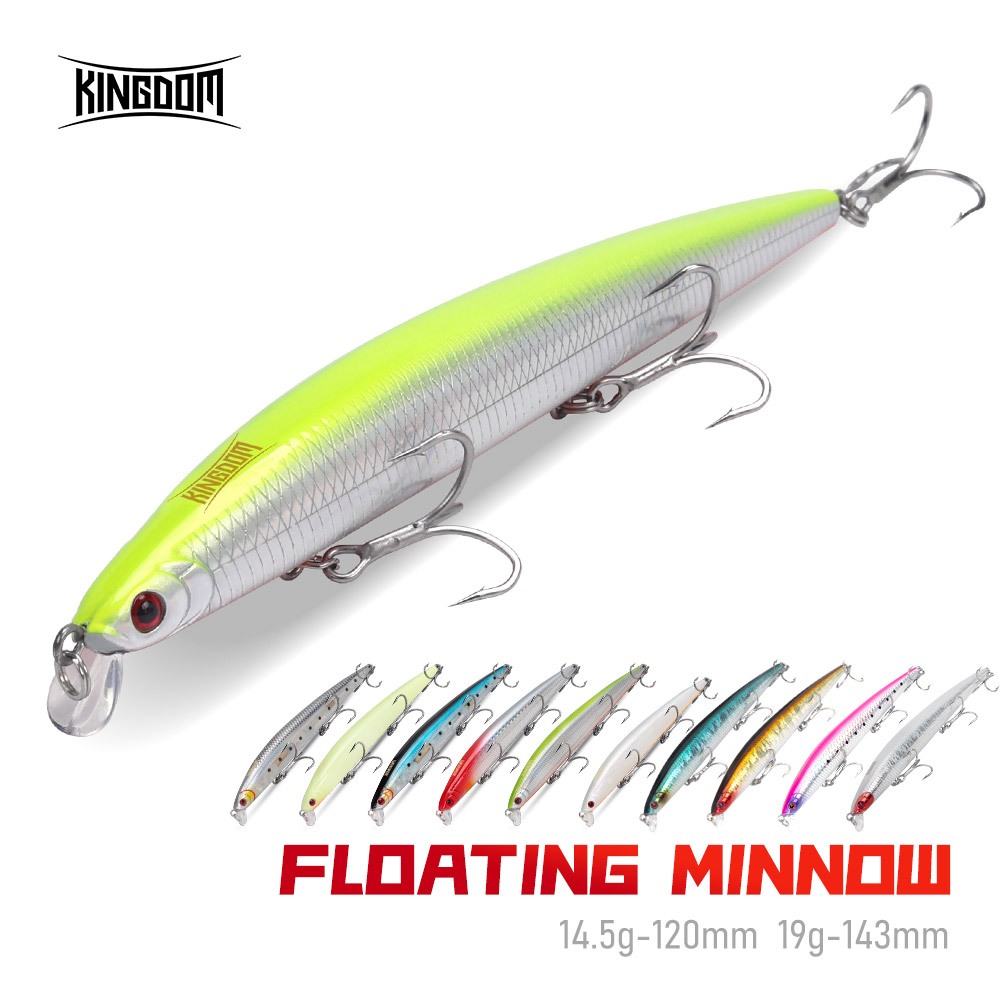 Kingdom ตกปลา Lure 120 มม./14.5g 143 มม./19g Minnow ลอยน้ําเค็ม Lure Hard เหยื่อ Wobblers เหยื่อตกปล