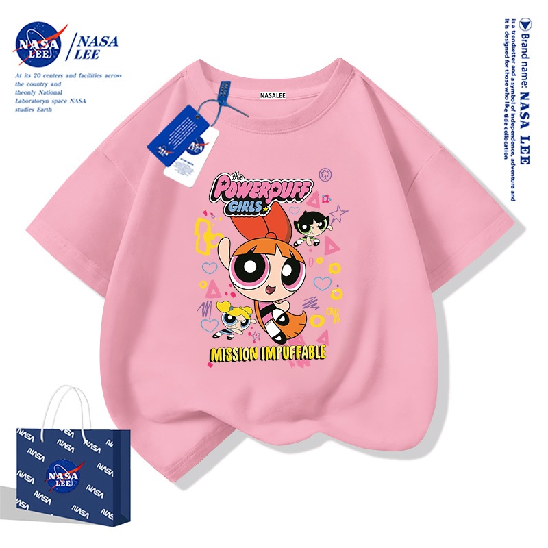 【ส่งวันนี้】เสื้อยืด NASA ผ้าฝ้าย สำหรับเด็กหญิง ลวดลายพาวเวอร์พัฟฟ์เกิร์ลส์ ซับเหงื่อ สไตล์ไทย