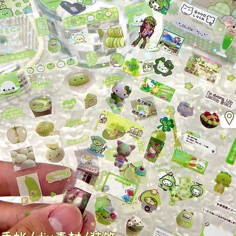 10PCS เลเซอร์ Four Leaf Clover สติกเกอร์ Y2K กันน้ํา DIY Scrapbooking สติกเกอร์ตกแต่งเครื่องเขียนน่ารัก