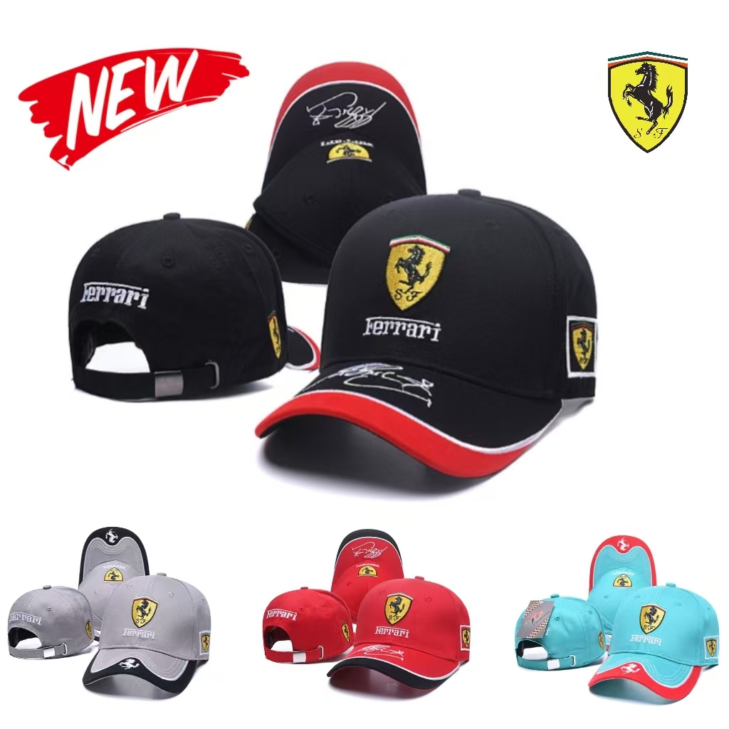 Retro Ferrari Snapback สำหรับผู้ชายและผู้หญิง ออกแบบจากทีม F1 Racing Motorsport พร้อมตาข่าย