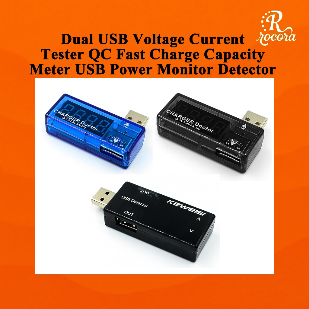 เครื่องทดสอบกระแสและแรงดันไฟ USB แบบ 2 พอร์ต วัดความจุ รองรับชาร์จเร็ว QC ใช้กับเพาเวอร์แบงค์/ที่ชาร์จ