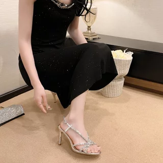 TULIP SHOE พร้อมส่ง รองเท้าส้นสูงแฟชั่น รองเท้าส้นสูงเพชร ใส่สวยมาก 3.3 นิ้ว ใส่สบาย ไม่กัดเท้า ไซส์ 36-40