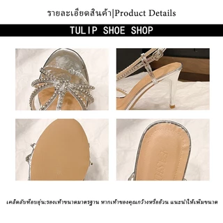 TULIP SHOE พร้อมส่ง รองเท้าส้นสูงแฟชั่น รองเท้าส้นสูงเพชร ใส่สวยมาก 3.3 นิ้ว ใส่สบาย ไม่กัดเท้า ไซส์ 36-40