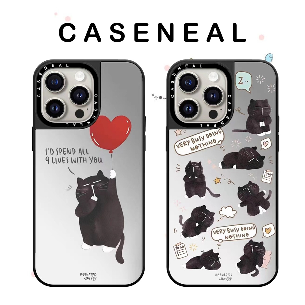CASENEAL น่ารักแมวดําคุณภาพสูงกระจกเคสโทรศัพท์เหมาะสําหรับ iPhone 17ProMax 17pro 17 air 16promax 16 15promax 15 14promax 13 13promax แฟชั่น Anti Drop Hard Case