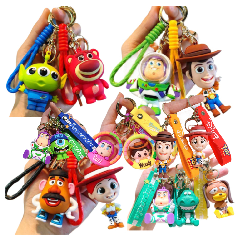 การ์ตูนน่ารัก Toy Story พวงกุญแจ Buzz Lightyear Woody Jessie Strawberr Lotso Rex Slinky จี้สุนัขพวงกุญแจรถ