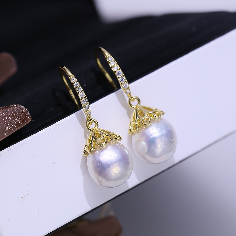 ต่างหูมุกเงินสเตอร์ลิง 925 แบบว่างเปล่าสำหรับคอนซีลเลอร์ ออกแบบด้วยตนเองและรองรับหูตะขอ