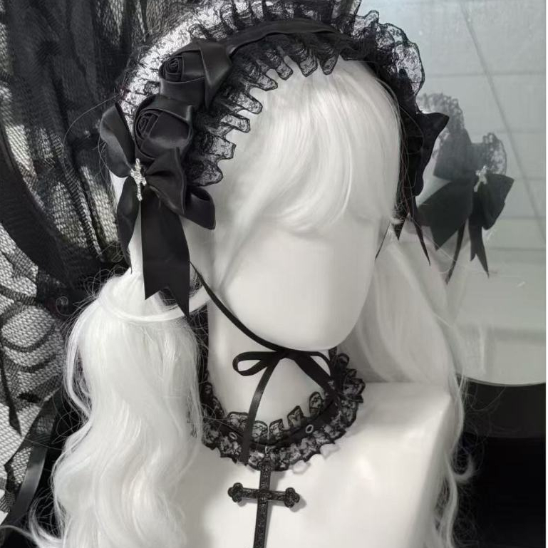 ญี่ปุ่น Rose Lolita Bow Hair Accessory Gothic Cross Headpiece