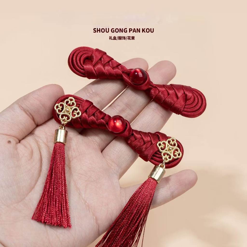 [A3-03] สไตล์แห่งชาติ Cheongsam แผ่นหัวเข็มขัด Pipa โลหะพู่หัวเข็มขัดของขวัญกล่อง Handmade ผ้าหัวเข็มขัด Hanfu Tang ชุดตกแต่งปุ่ม