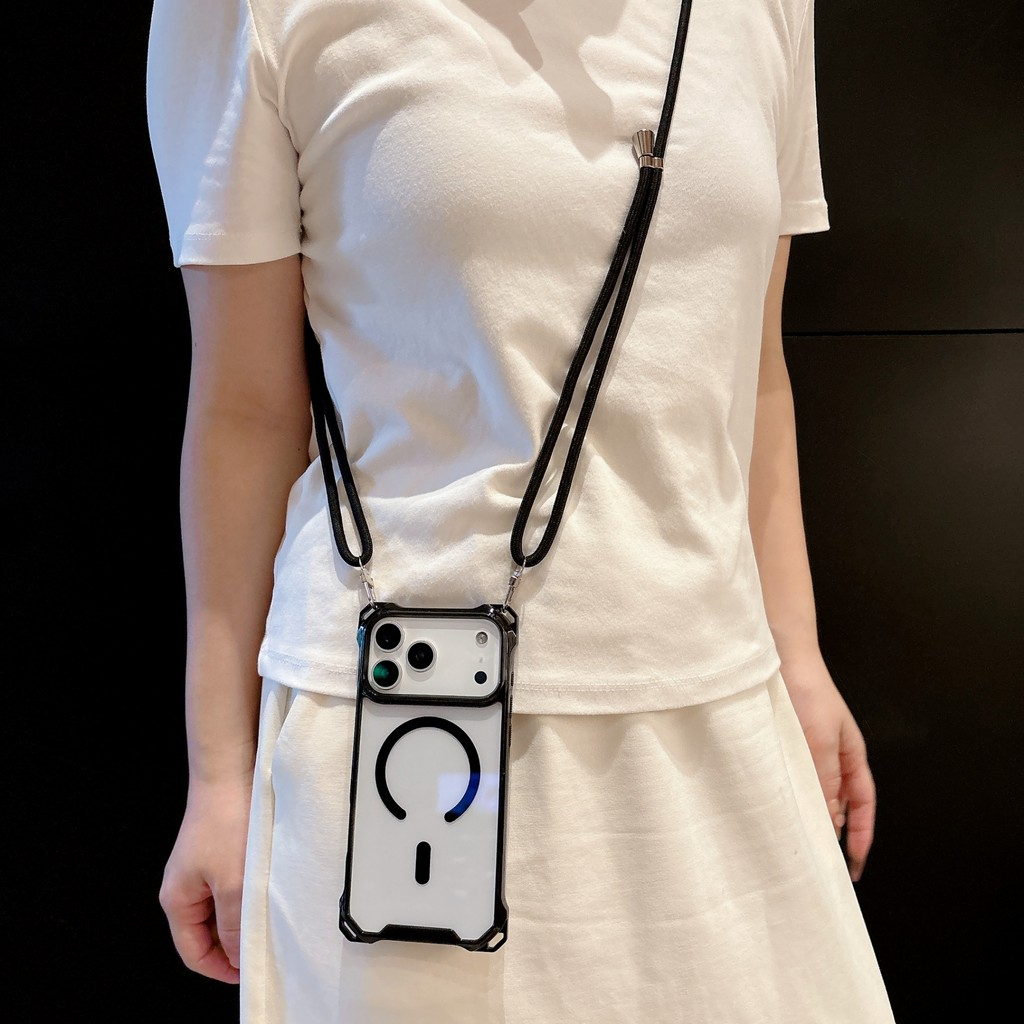 ใหม่ เคสแม่เหล็กแนวทแยงป้องกันการตกพร้อมช่องสี่มุมสําหรับ iPhone17Promax Lanyard 13 iPhone16pro 14 1